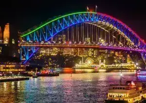 Vivid Sydney Accommodation – Marco Polo Sydney Hotel Near the Opera House -Light Show - Free Parking 76 sydney habour bridge lite up for Vivid light show